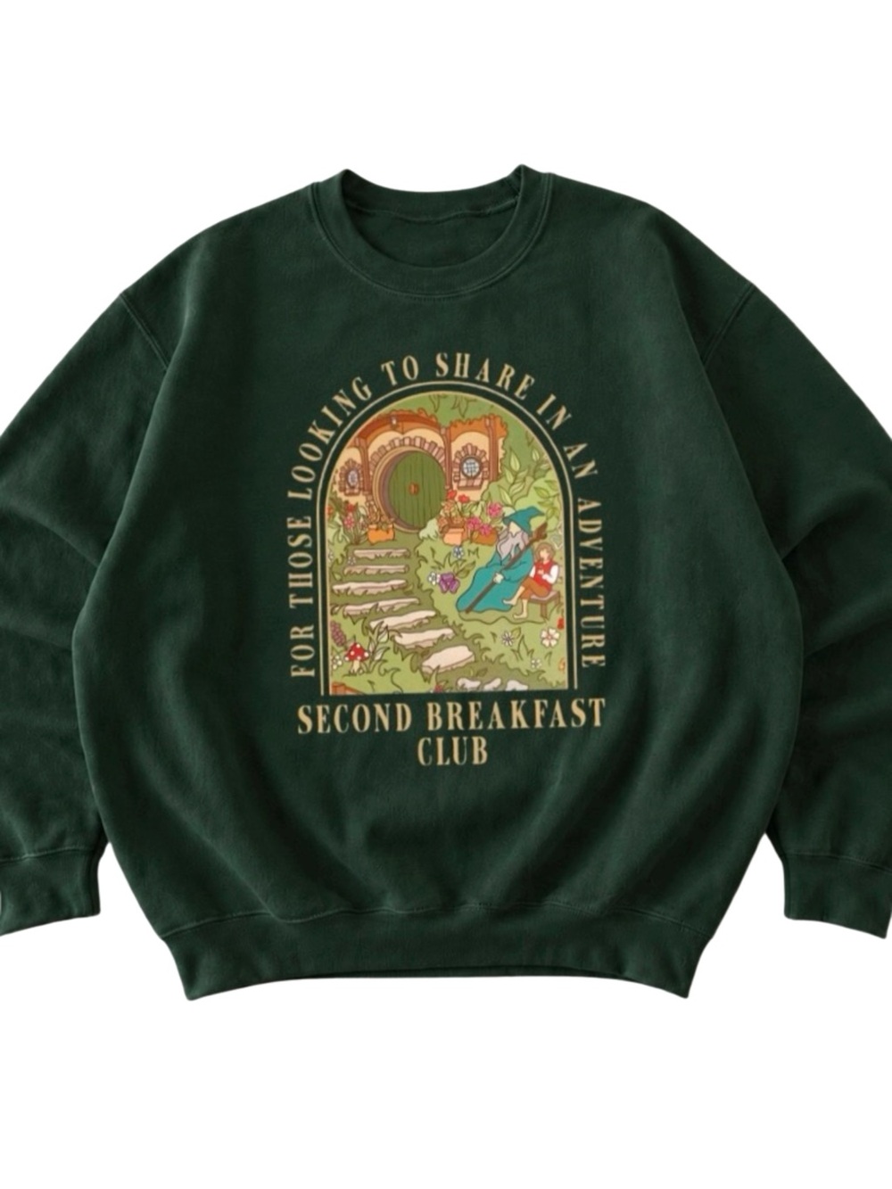 Second Breakfast Club Fantasy Adventure Dark Green Crewneck Sweatshirt